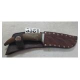 CURVED BLADE HUNTING KNIFE W GUT HOOK & SHEATH