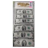 (6) CRISP 1976 $2 BILLS, W/ ENVELOPE