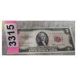 1953 RED SEAL TWO DOLLAR BILL, CRISP