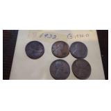 (1) 1932 & (4) 1932-D WHEAT PENNIES