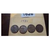 (4) 1931 WHEAT PENNIES