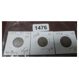 1883 NO CENTS, 1909, & 1912-D LIBERTY V-NICKELS