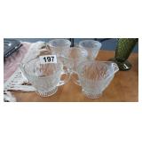 JEANNETTE GLASS SUGAR & CREAMER (3) MUGS