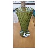VINTAGE INDIANA GLASS GREEN FOOTED VASE