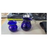 2 WEIGHTED COLBALT GLASS PITCHERS