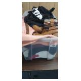 TOTE FULL OF CLOTHING, BOOTS, BELT, ETC.