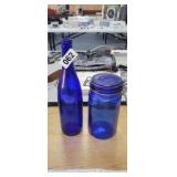 COBALT BLUE BOTTLE AND SEALED JAR
