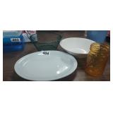 PLATE, BOWL, WIRE BASKET AND JAR