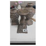 CANDLE HOLDER AND 2 VASES