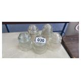 5 VINTAGE GLASS INSULATORS
