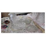 LOT OF GLASS, CUT GLASS BOWL, CANDY BOWL LID, ETC