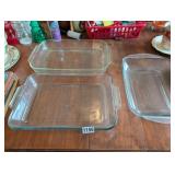 2 ANCHOR AND 1 PYREX CASSEROLE DISHES