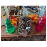 PINE CONES, FAKE LEAVES, PLASTIC HOLIDAY JARS
