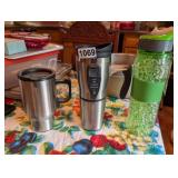(2) HEATED MUGS AND SPORTS BOTTLE