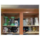 2 SHELVES OF MUGS/ GLASSES