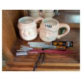 2 CHRISTMAS MUGS, LIGHTS, PLUS