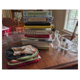 COOKBOOKS, POTHOLDERS, OIL AND PEPPER SHAKERS
