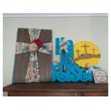 HE IS RISEN AND CROSS DECOR