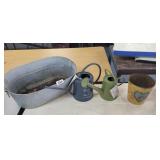 GALVANIZED BUCKET, WATERING CANS AND PLANTER