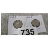 1935 & 1936 BUFFALO HEAD NICKELS