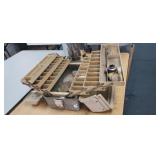 TACKLE BOX WITH OLD FISHING TACKLE (BOX NEEDS HELP