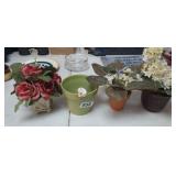 (3) POTS WITH PLANT DECOR, (1) EMPTY