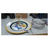 STANGL HAND PAINTED TIDBIT TRAY, & CRYSTAL BOWL