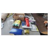 EXTENSION CORD, HOOKS, FLASHLIGHT, GLASSES, LOCKS
