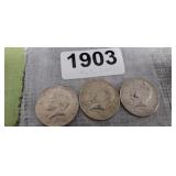 (3) 40% SILVER KENNEDY HALF DOLLARS