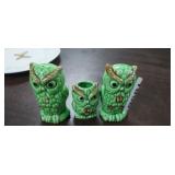 OWL TOOTHPICK HOLDER AND SALT AND PEPPER SHAKERS