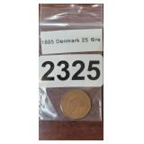 1885 DENMARK 25 ORE COIN