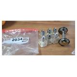 SALT & PEPPER SHAKERS AND SILVER BABY RATTLE