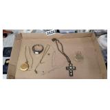 FLAT OF JEWELRY, POCKET WATCHES, ETC