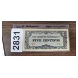 WW2 PHILLIPIANS JAPANESE OCCUPATION 5 CENTOVOS