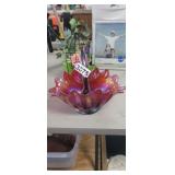 VINTAGE LE SMITH FEATHER & FERN  GLASS BASKET