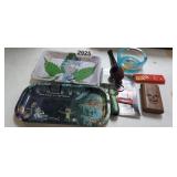 LOT OF ROLLING TRAYS, PIPE, LIGHTER , ASHTRAY, ETC