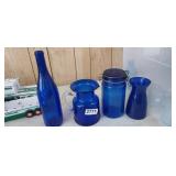 (4) COBALT BLUE BOTTLES, VASES, ETC.
