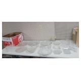 LARGE LOT OF CLEAR CUT GLASS DISHES, PLATTERS, BOW