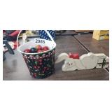 VINTAGE MARY ENGELBREIT METAL SAND PAIL AND BUNNY