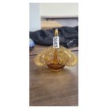VINTAGE FENTON AMBER GLASS HOBNAIL BASKET