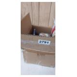 BOX WITH SCHOOL SUPPLIES, ETC.