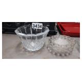 CRYSTAL BOWL AND (3) TRIVETS