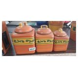 HOME AND GARDEN STONEWARE CANISTER SET WITH LIDS