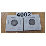 RARE 1902 AND 1899 BARBER DIMES