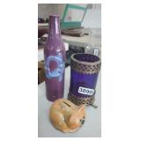 BOTTLE, COBALT BLUE DISH, KITTY BANK