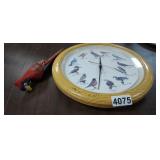 WOOD CARDINAL AND BIRD CLOCK LOT