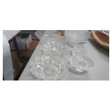 LOT OF CLEAR CUT GLASS, BOWLS, CANDLE HOLDER, ETC