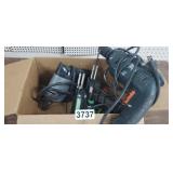 BOX FULL OF TOOLS, DRILLS, SOLDERING IRONS, ETC