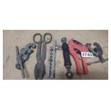 LOT OF TOOLS, PIPE CUTTER, SNIPS, ETC.