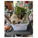 TOTE OF GARDENING SUPPLIES- SPRAYER, HUMMINGBIRD F
